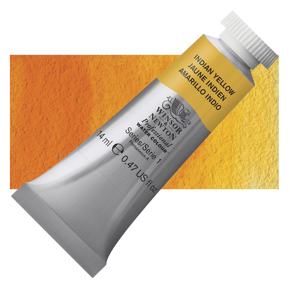 Winsor & Newton Professional Watercolor - Indian Yellow, 14 ml tube and swatch