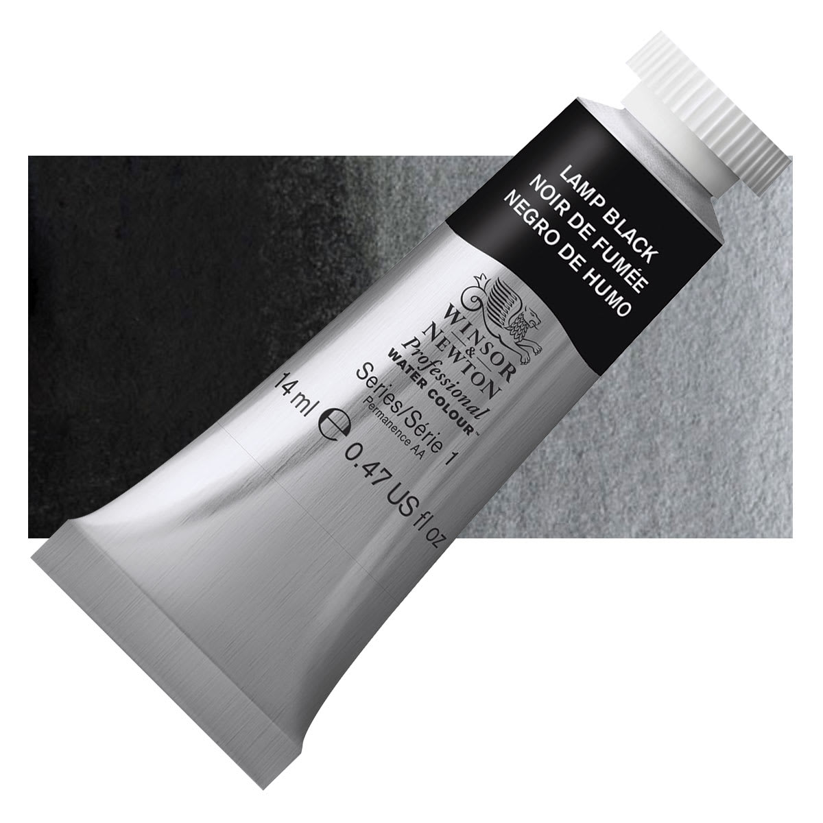 Winsor & Newton Professional Watercolor - Lamp Black, 14 ml tube and swatch
