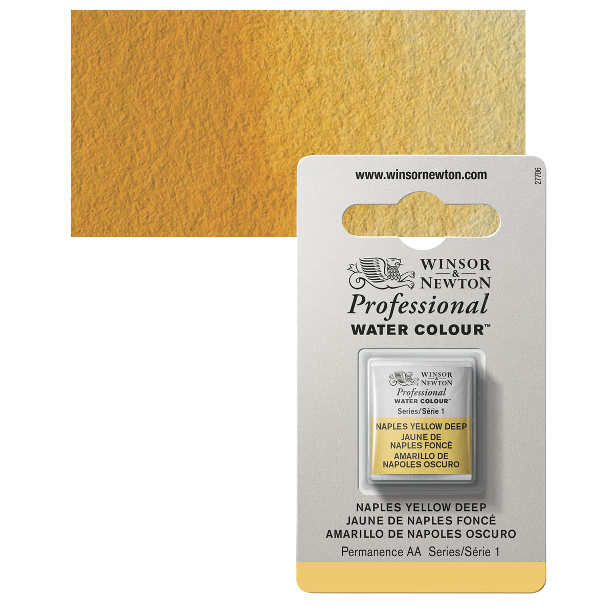 Winsor & Newton Professional Watercolor - Naples Yellow Deep, Half Pan and swatch