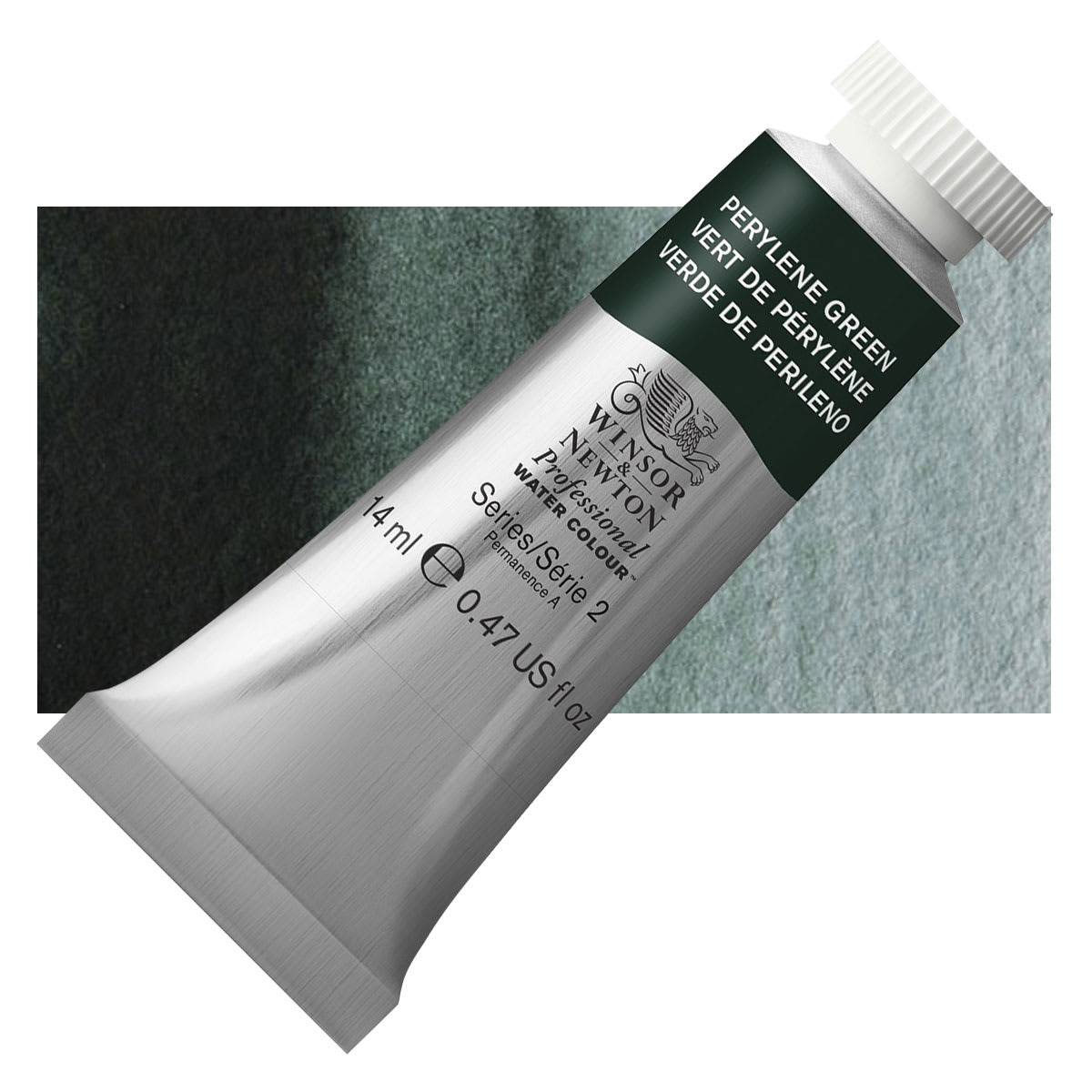 Winsor & Newton Professional Watercolor - Perylene Green, 14 ml Tube and swatch