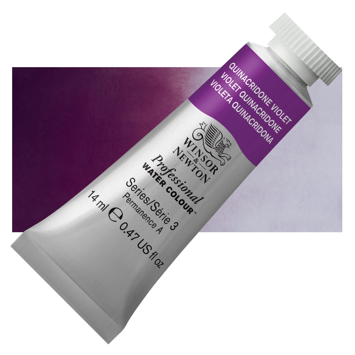 Winsor & Newton Professional Watercolor - Quinacridone Violet, 14 ml, Tube and swatch