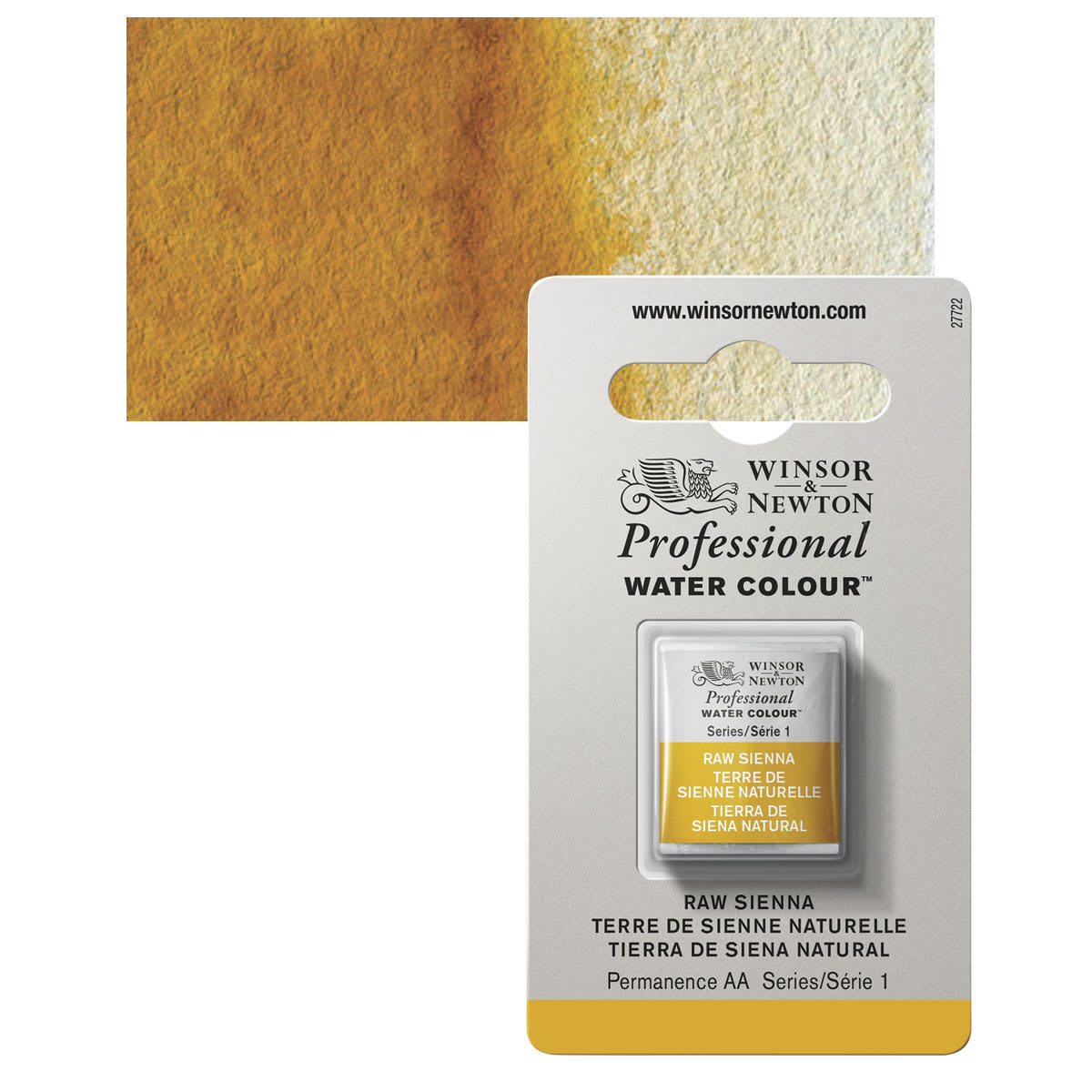 Winsor & Newton Professional Watercolor - Raw Sienna, Half Pan and swatch