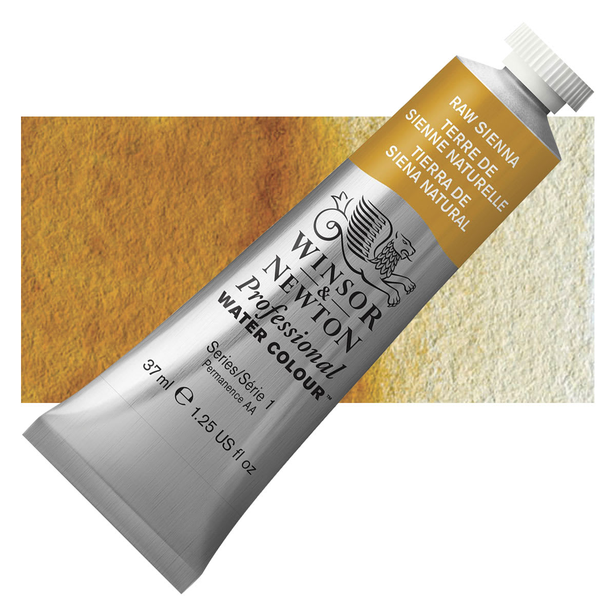 Winsor & Newton Professional Watercolor - Raw Sienna, 37 ml Tube and swatch