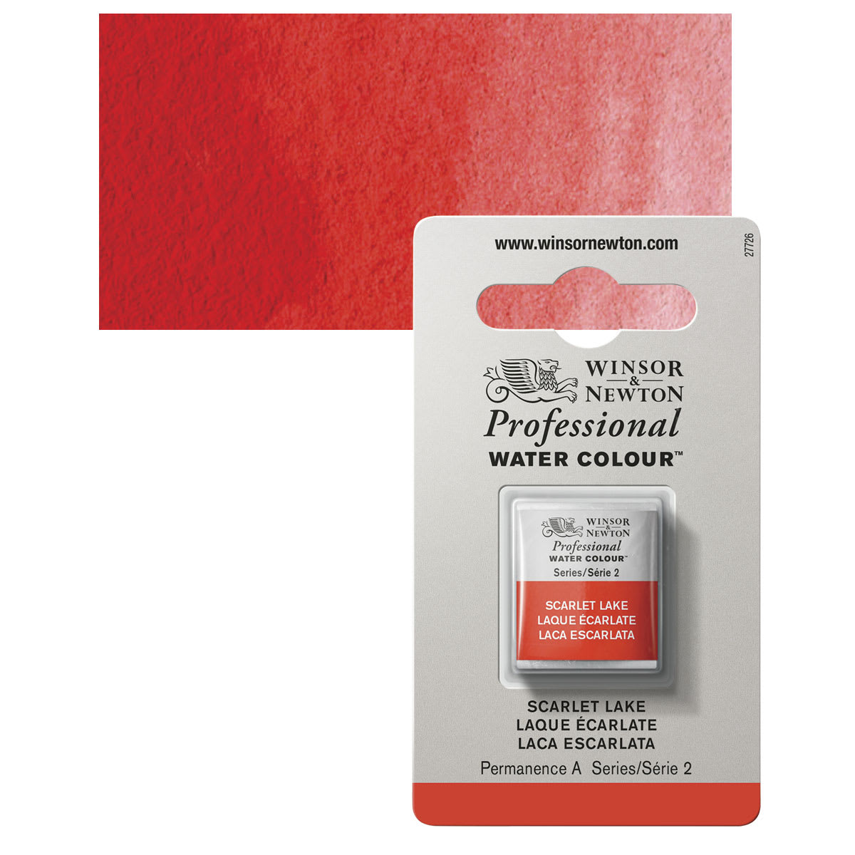 Winsor & Newton Professional Watercolor - Scarlet Lake, Half Pan and swatch