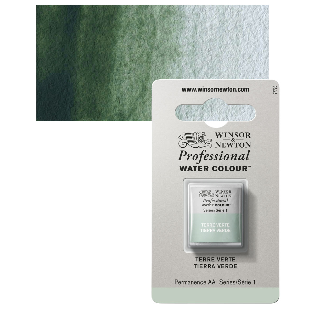 Winsor & Newton Professional Watercolor - Terre Verte, Half Pan and swatch