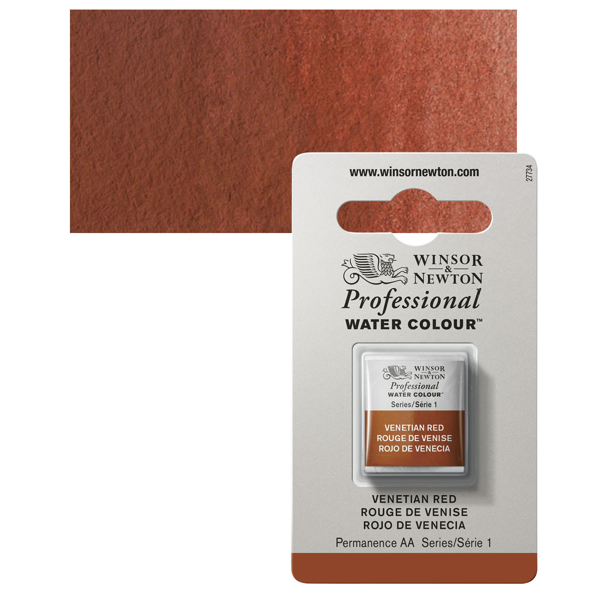 Winsor & Newton Professional Watercolor - Venetian Red, Half Pan and swatch
