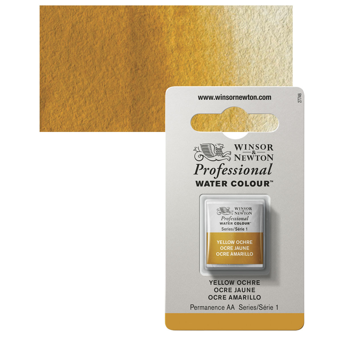 Winsor & Newton Professional Watercolor - Yellow Ochre, Half Pan and swatch