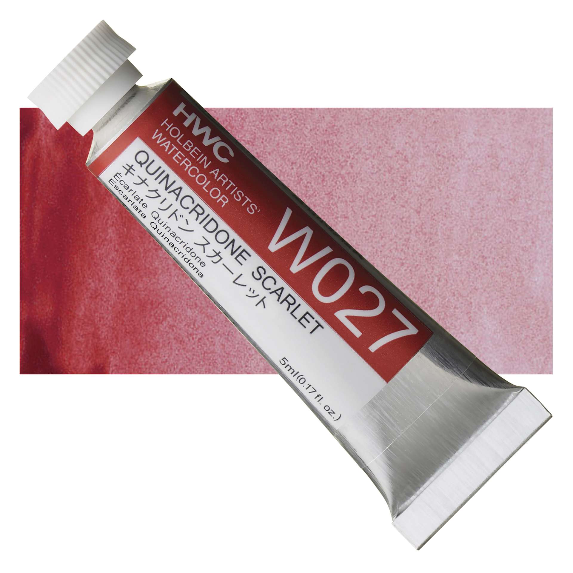 Holbein Artists' Watercolor - Quinacridone Scarlet, 5 ml tube and swatch