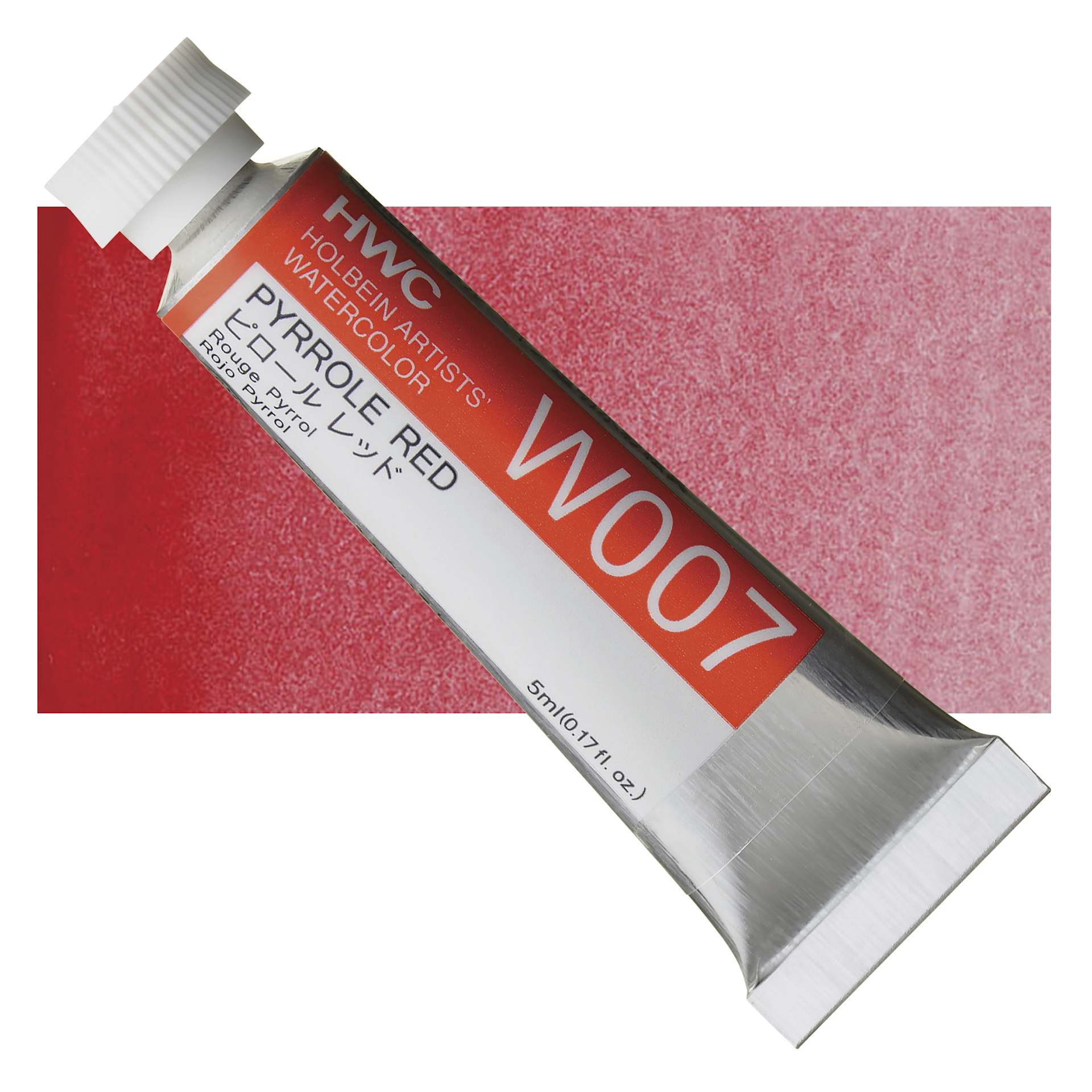 Holbein Artists' Watercolor - Pyrrole Red, 5 ml tube and swatch
