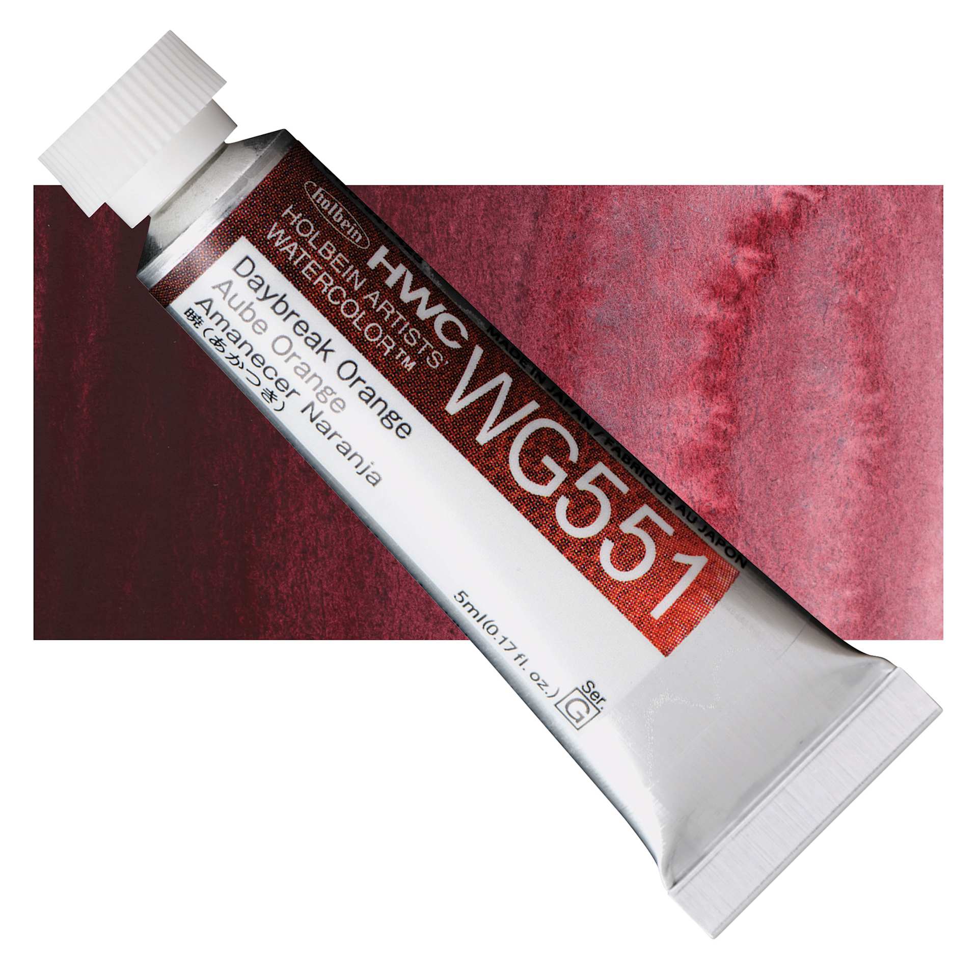 Holbein Artists' Watercolor - Daybreak Orange, 5 ml tube and swatch