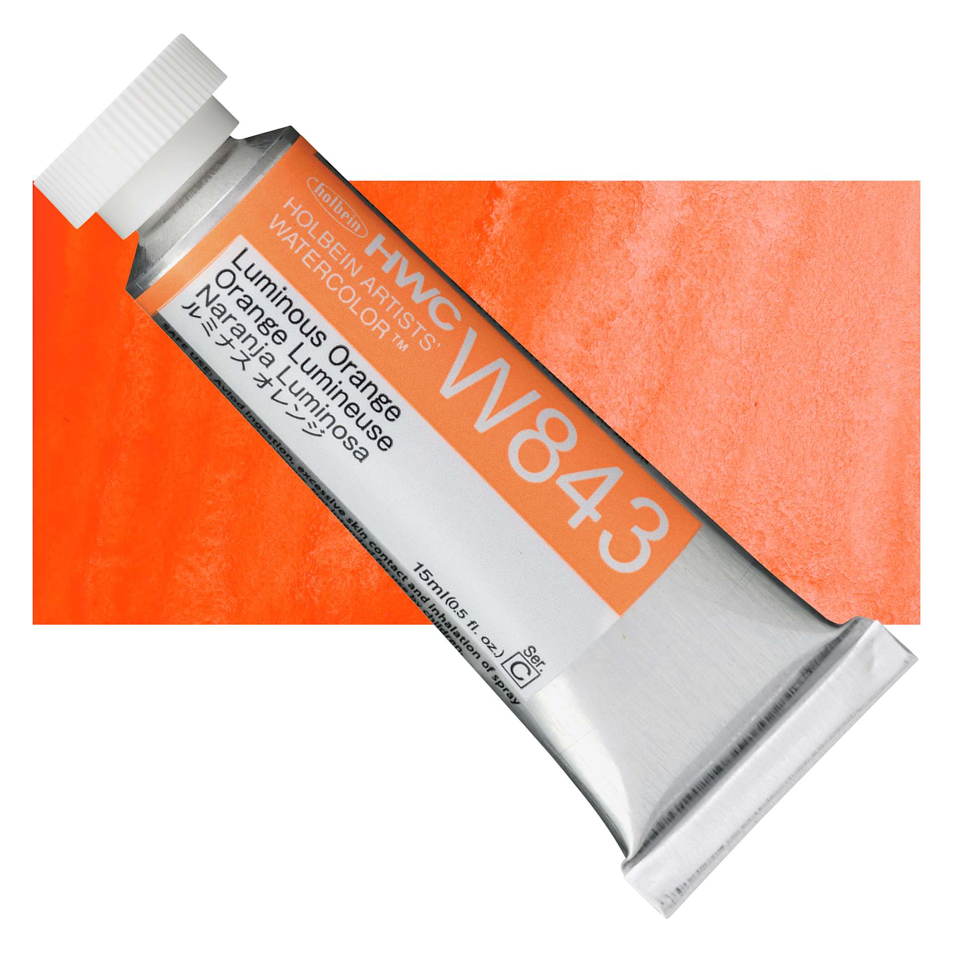 Holbein Artists' Watercolor - Luminous Orange, 15 ml Tube and swatch