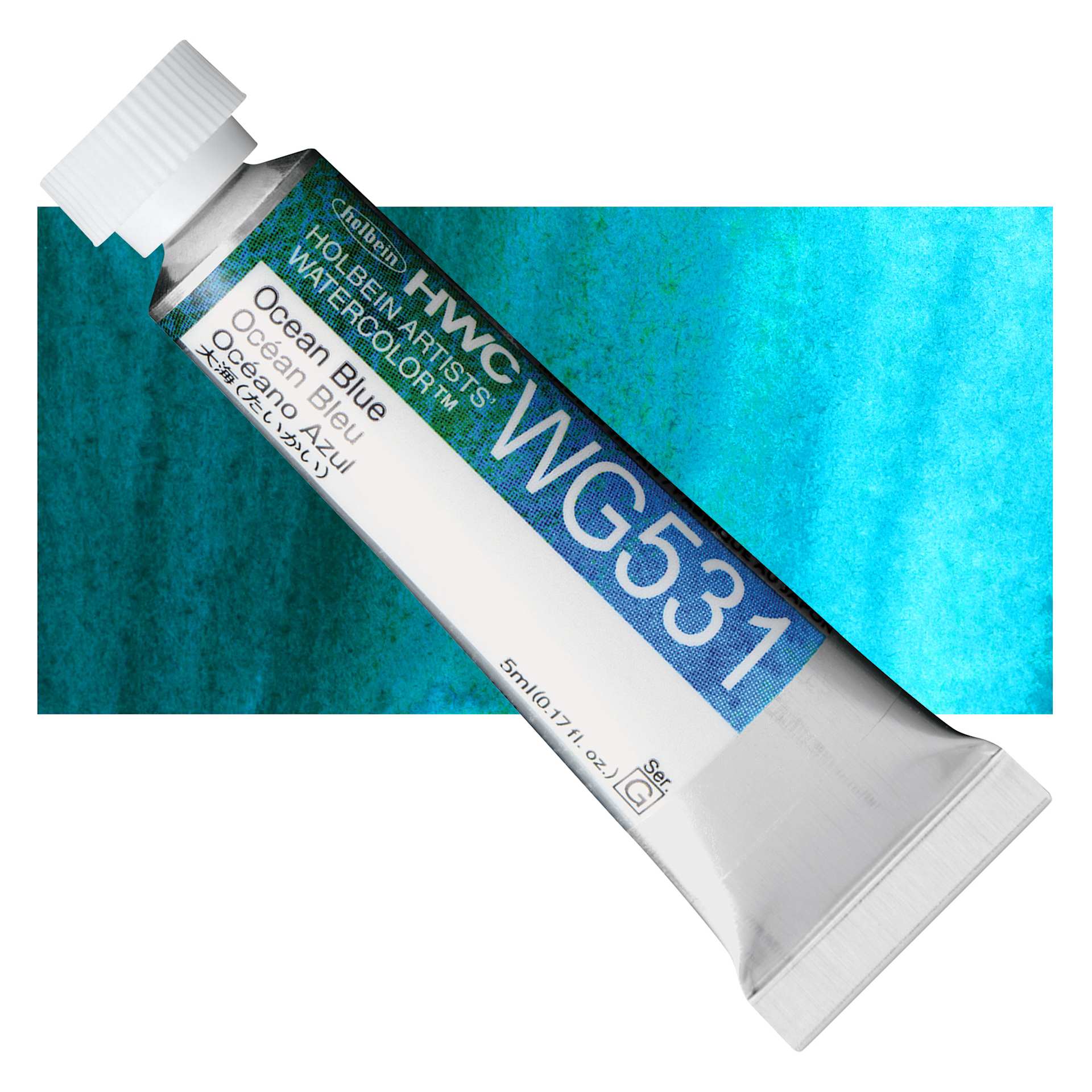 Holbein Artists' Watercolor - Ocean Blue, 5 ml tube and swatch