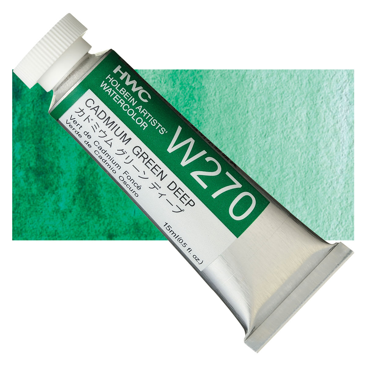 Holbein Artists' Watercolor - Cadmium Green Deep, 15 ml tube and swatch