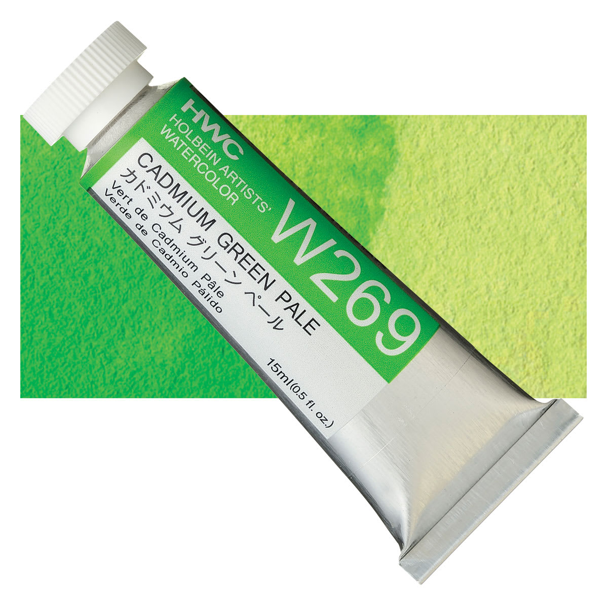 Holbein Artists' Watercolor - Cadmium Green Pale, 15 ml tube and swatch