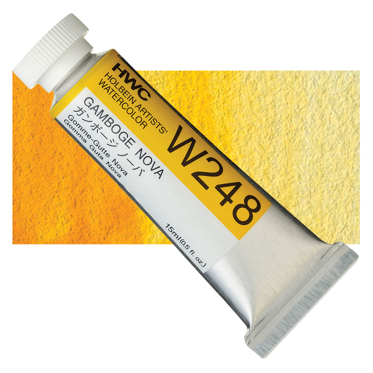 Holbein Artists' Watercolor - Gamboge Nova, 15 ml tube and swatch