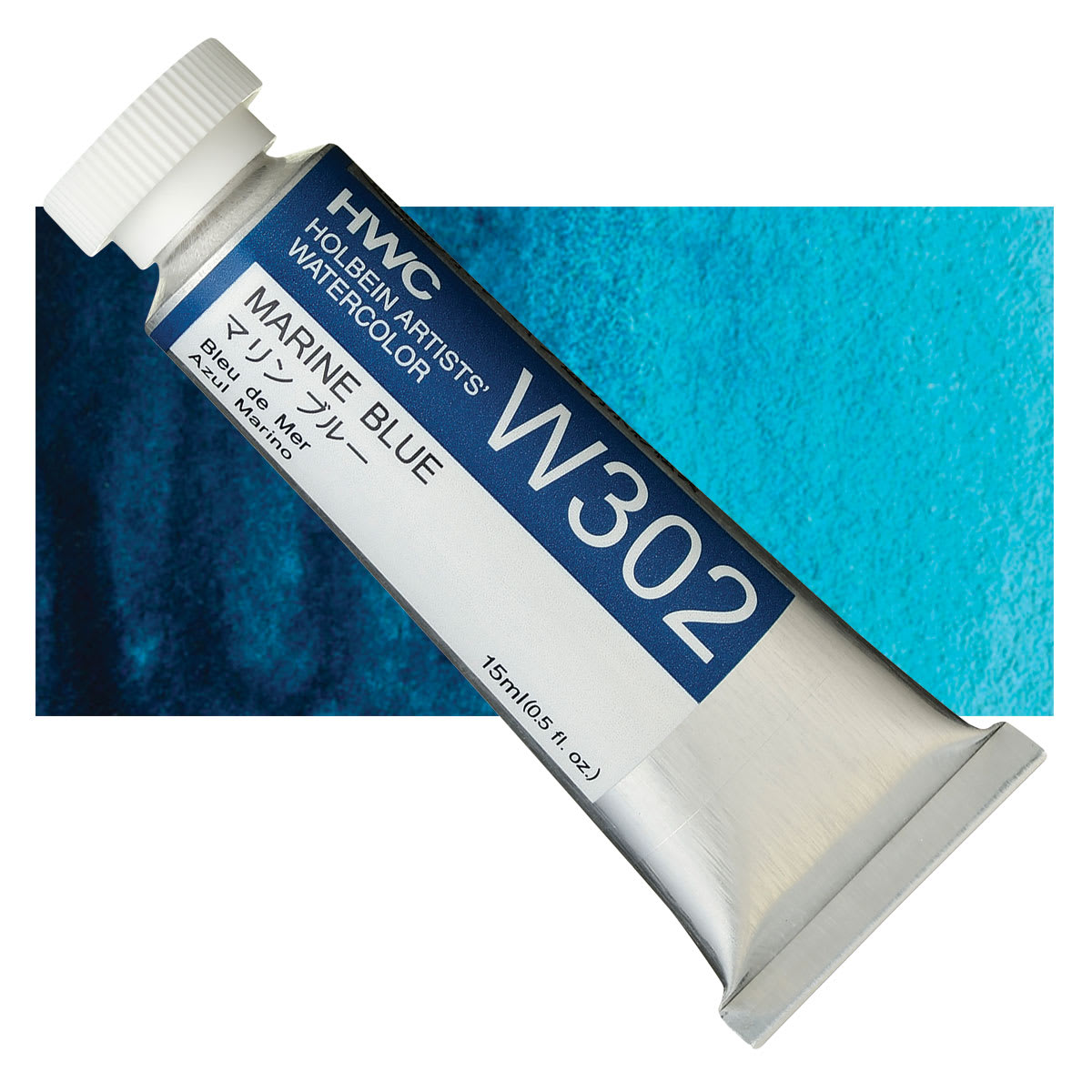 Holbein Artists' Watercolor - Marine Blue, 15 ml tube and swatch