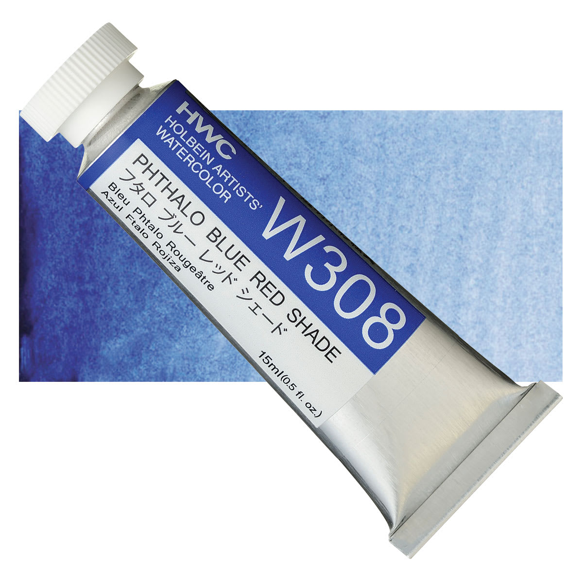 Holbein Artists' Watercolor - Phthalo Blue Red Shade, 15 ml tube and swatch