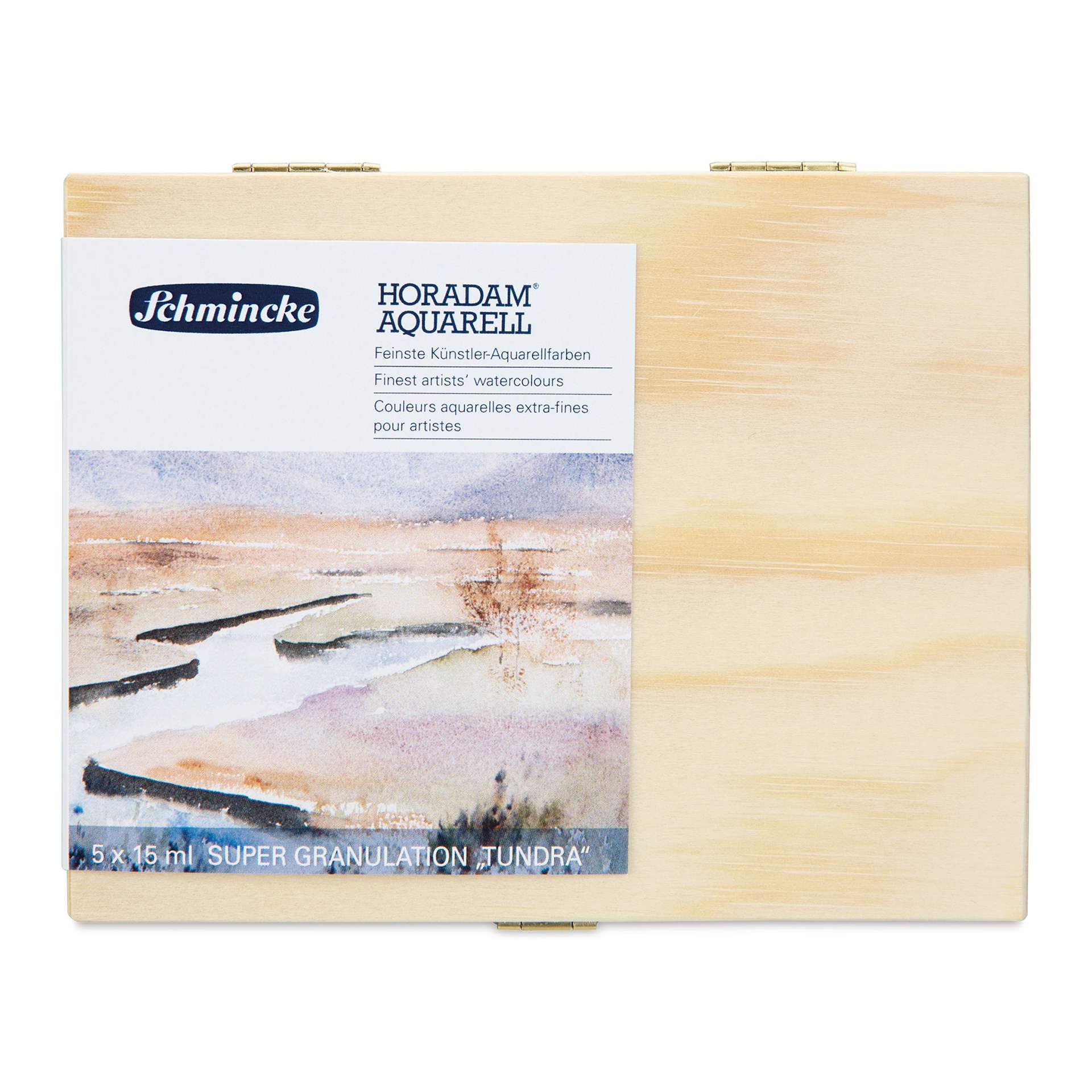 Schmincke Horadam Aquarell Artist Watercolor - Tundra, Supergranulation, Wood Box, Set of 5, 15 ml, Tubes (Front of case)