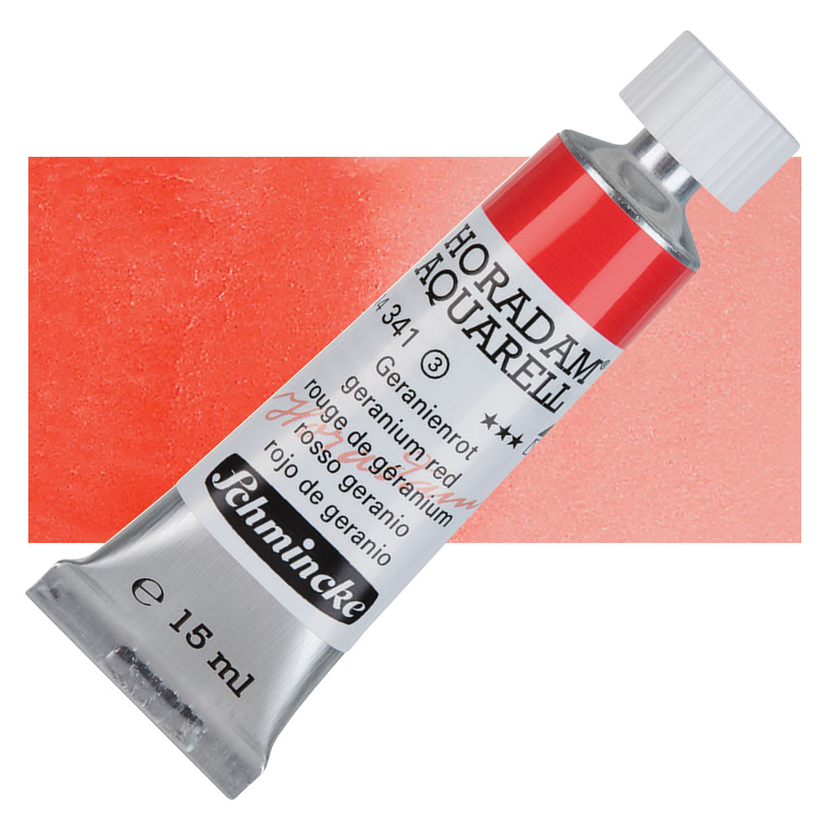Schmincke Horadam Aquarell Watercolor - Geranium Red, 15 ml tube and swatch