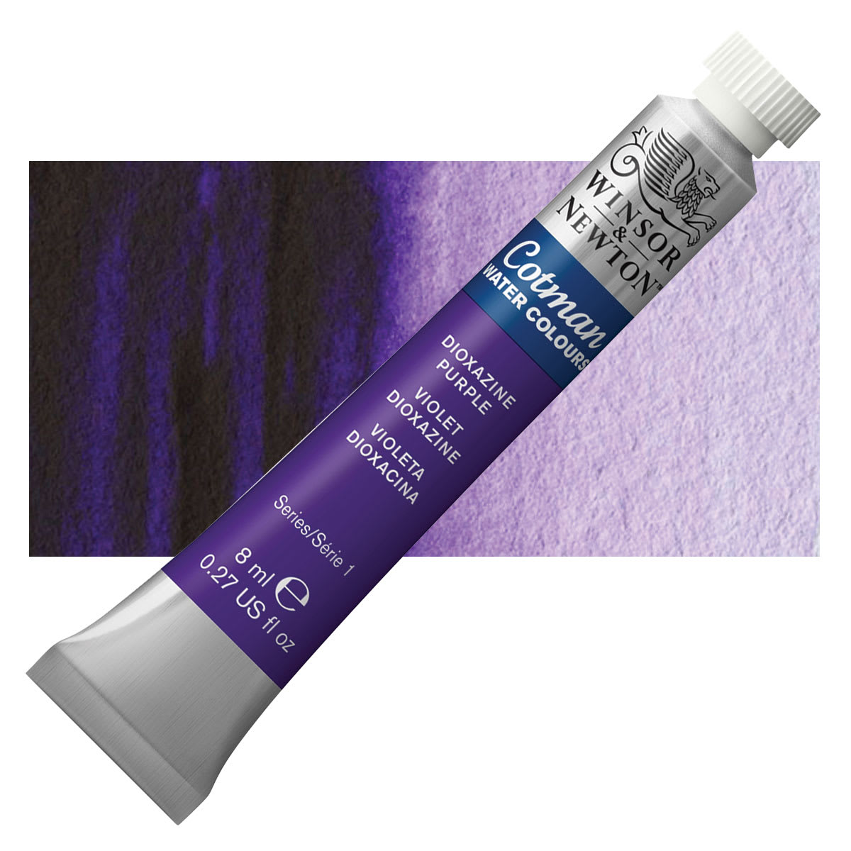Winsor & Newton Cotman Watercolor - Dioxazine Purple, 8 ml tube and swatch