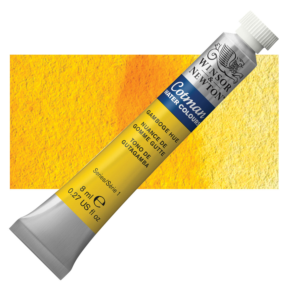 Winsor & Newton Cotman Watercolor - Gamboge Hue, 8 ml tube and swatch