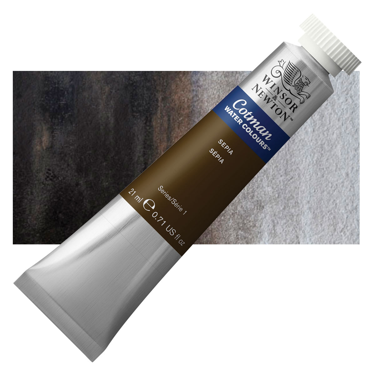 Winsor & Newton Cotman Watercolor - Sepia, 21 ml tube and swatch