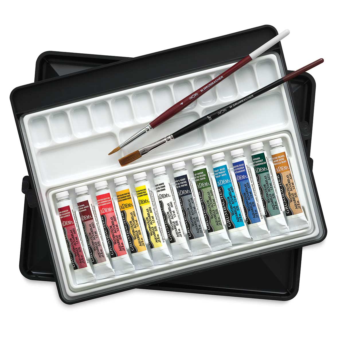 Grumbacher Academy Watercolors - Set of 12, Artist's Sketchbox, 7.5 ml tubes