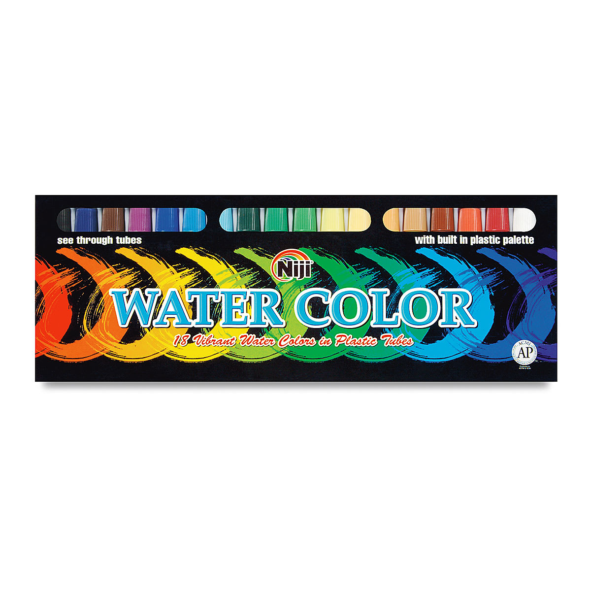 Niji Watercolors - Assorted Colors, Set of 18, 6 ml Tubes (Front of packaging.)