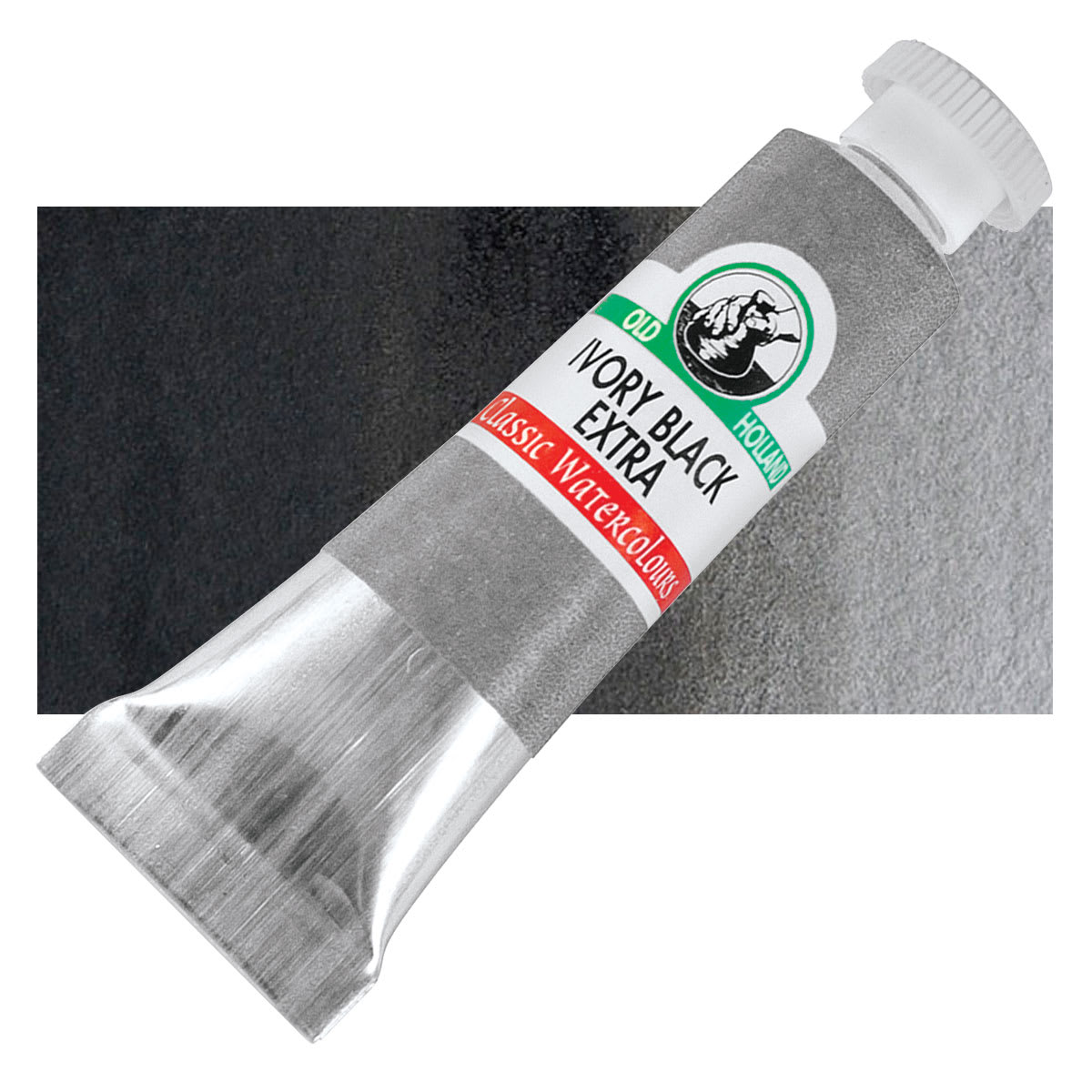 Old Holland Classic Artist Watercolor - Ivory Black Extra, 6 ml tube and swatch