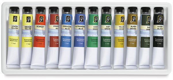 Yarka Student Watercolor Set - Set of 12 colors shown open in storage tray