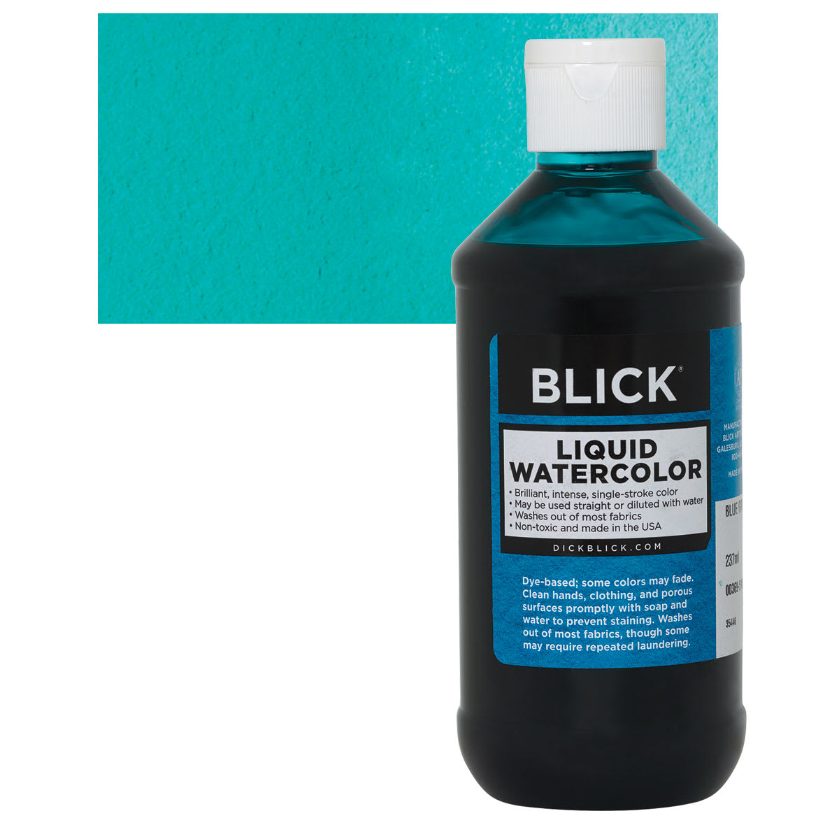 Blick Liquid Watercolor - Blue Green, 8 oz bottle and swatch