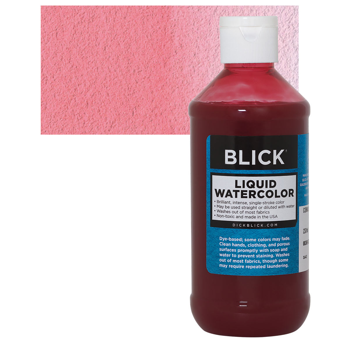 Blick Liquid Watercolor - Coral, 8 oz bottle and swatch