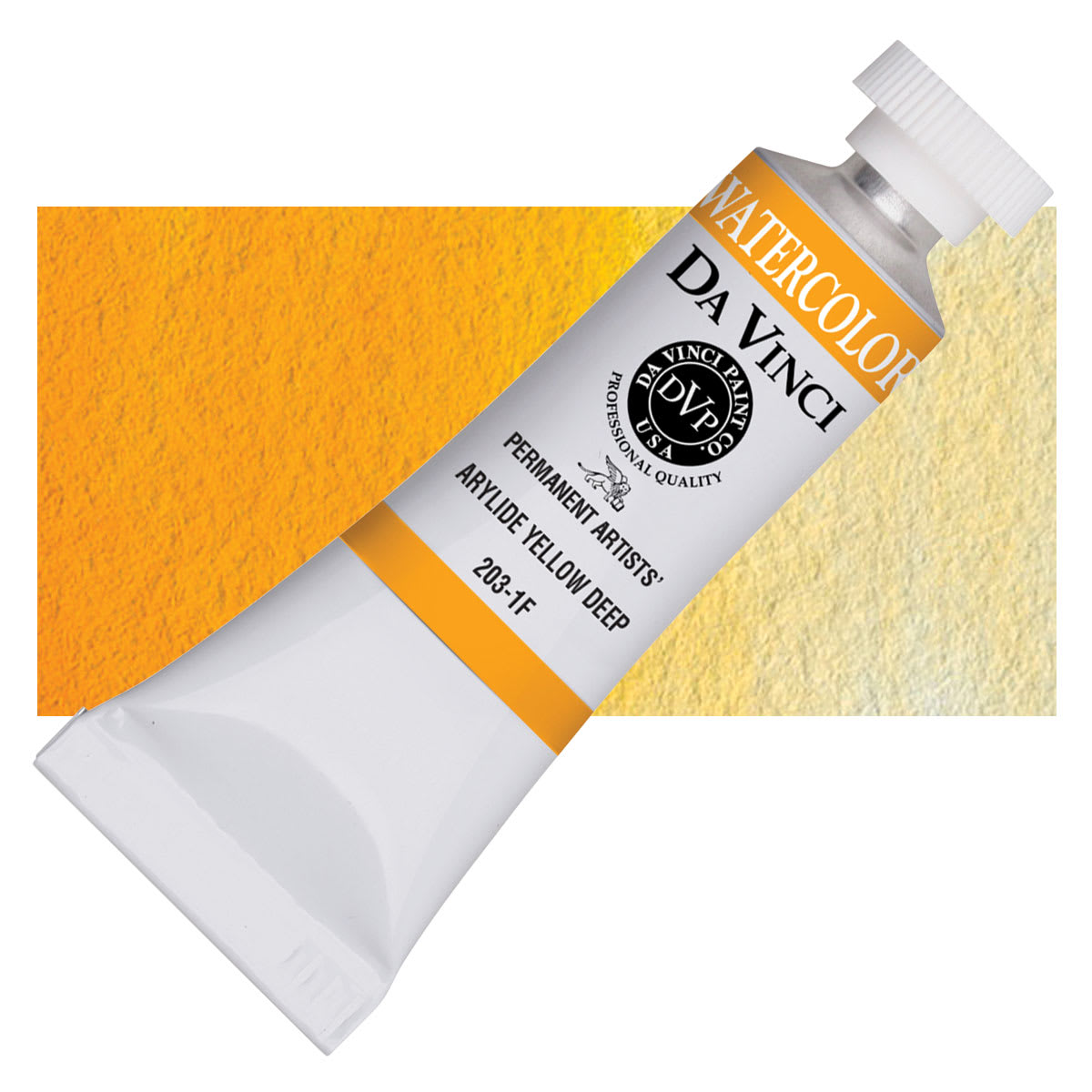Da Vinci Artists' Permanent Watercolor - Arylide Yellow Deep, 37 ml tube and swatch