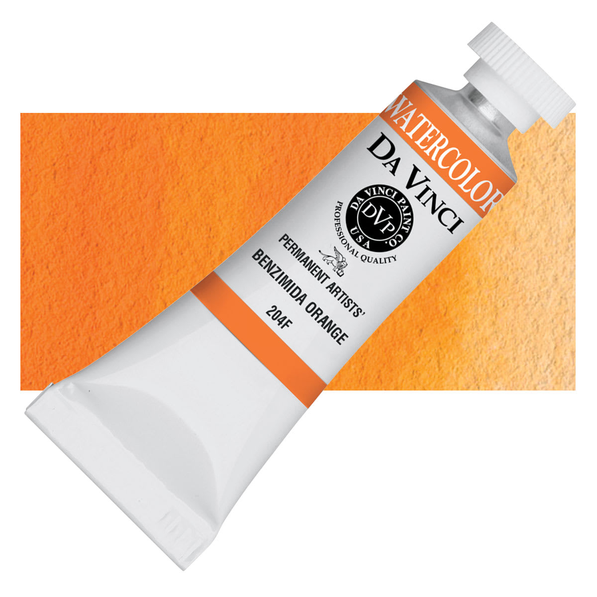 Da Vinci Artists' Permanent Watercolor - Benzimida Orange, 15 ml tube and swatch