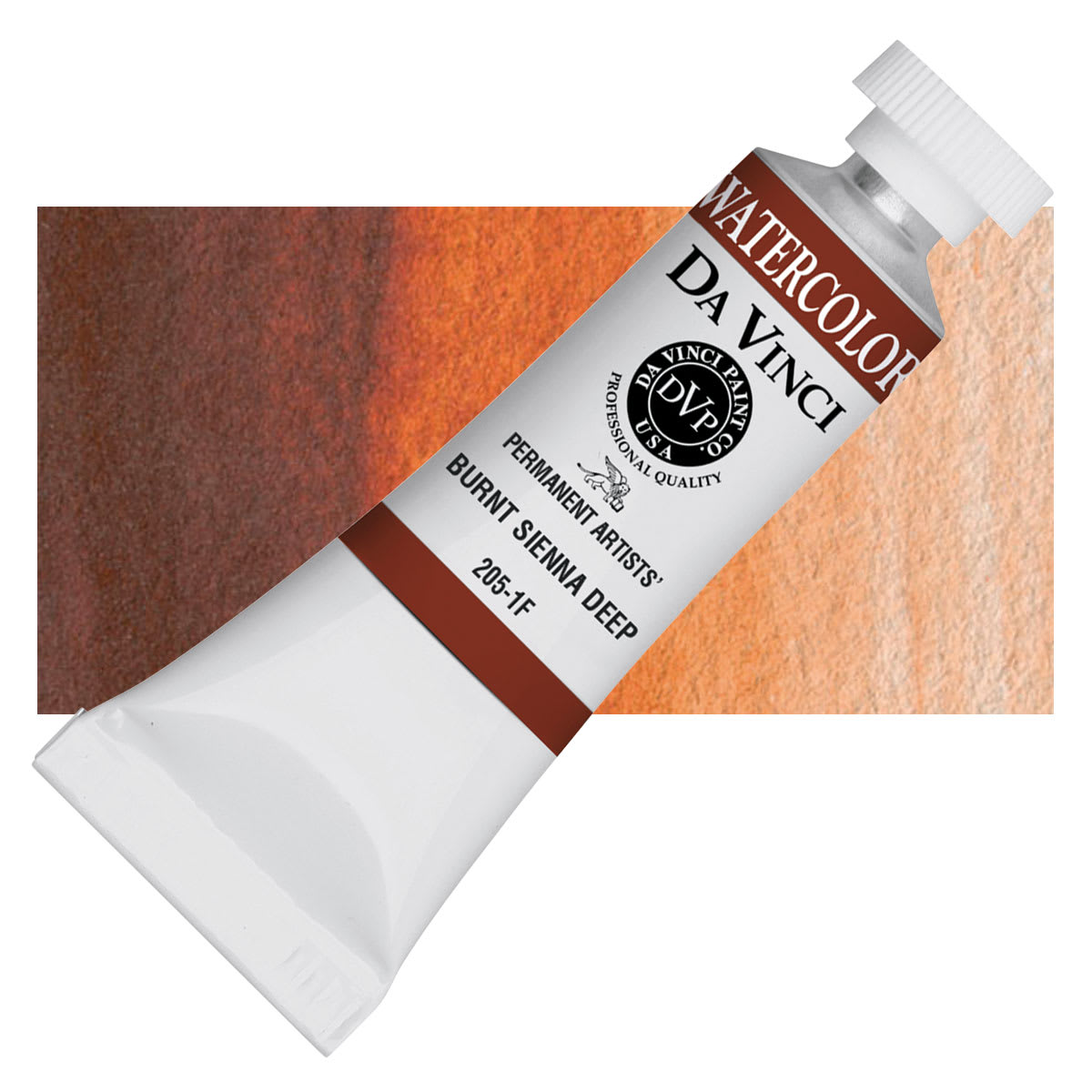 Da Vinci Artists' Permanent Watercolor - Burnt Sienna Deep, 15 ml tube and swatch