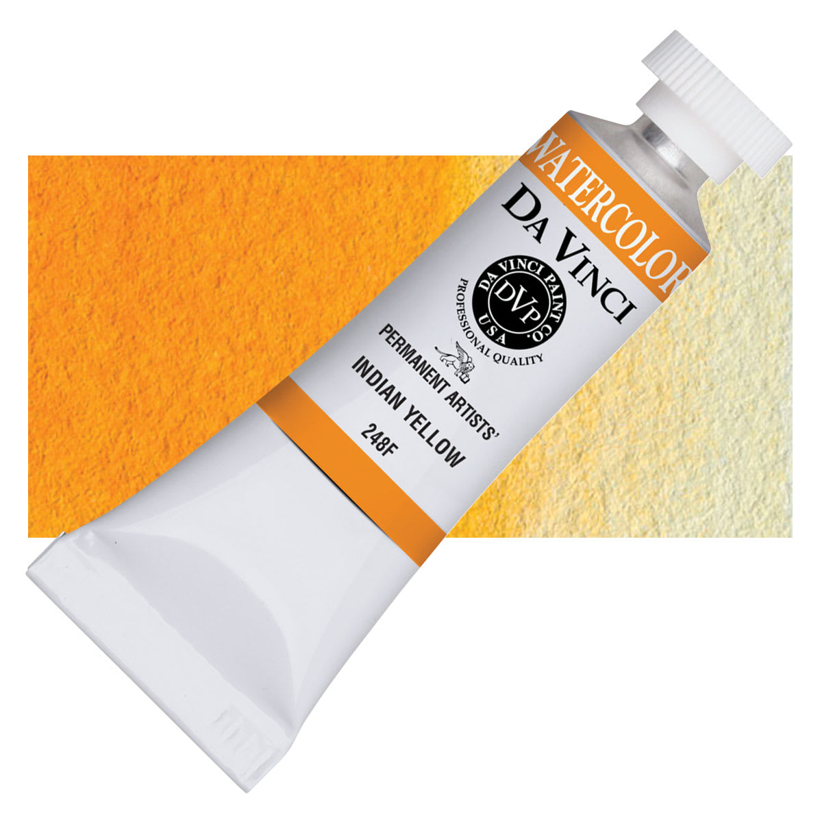 Da Vinci Artists' Permanent Watercolor - Indian Yellow, 15 ml tube and swatch