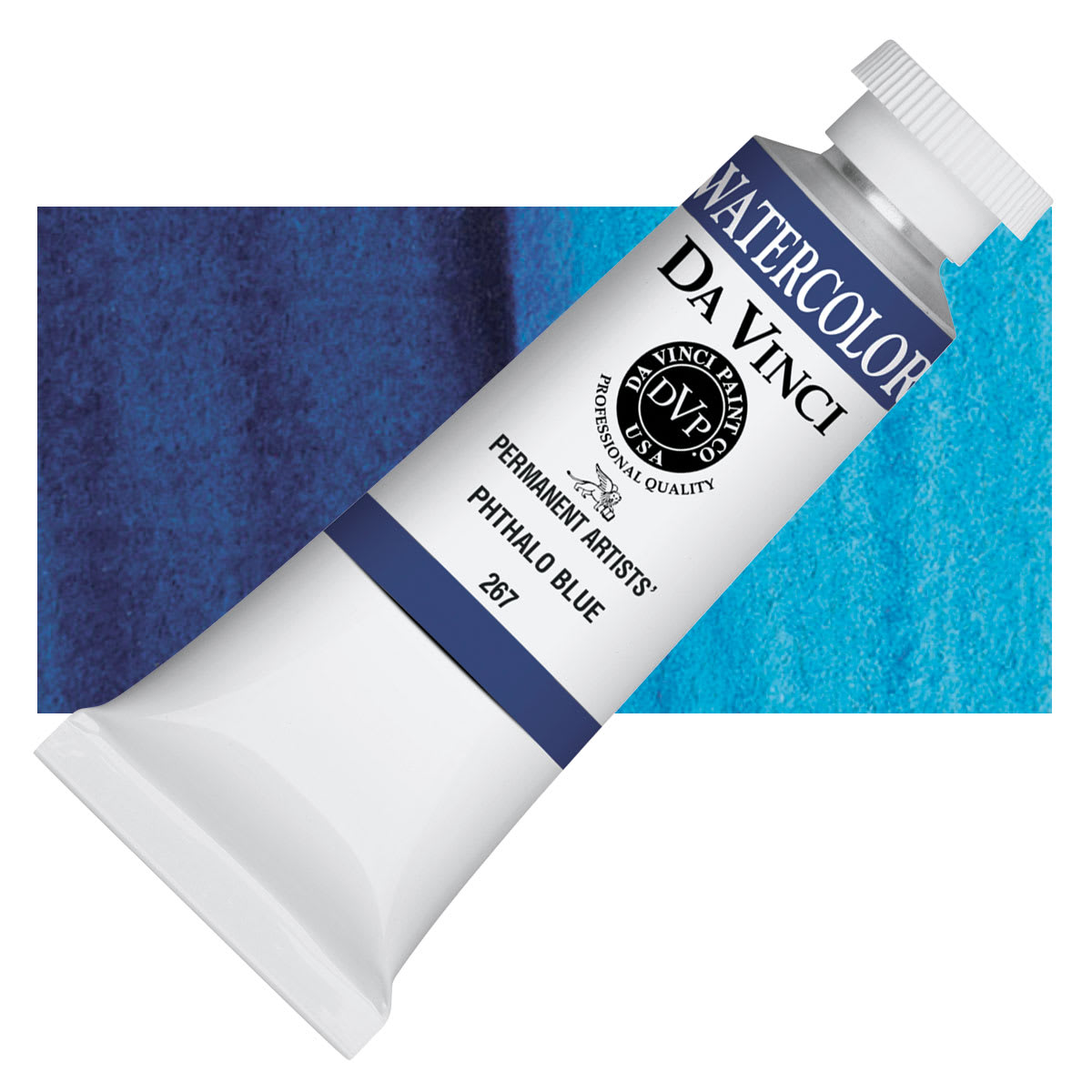 Da Vinci Artists' Permanent Watercolor - Phthalo Blue, 37 ml tube and swatch