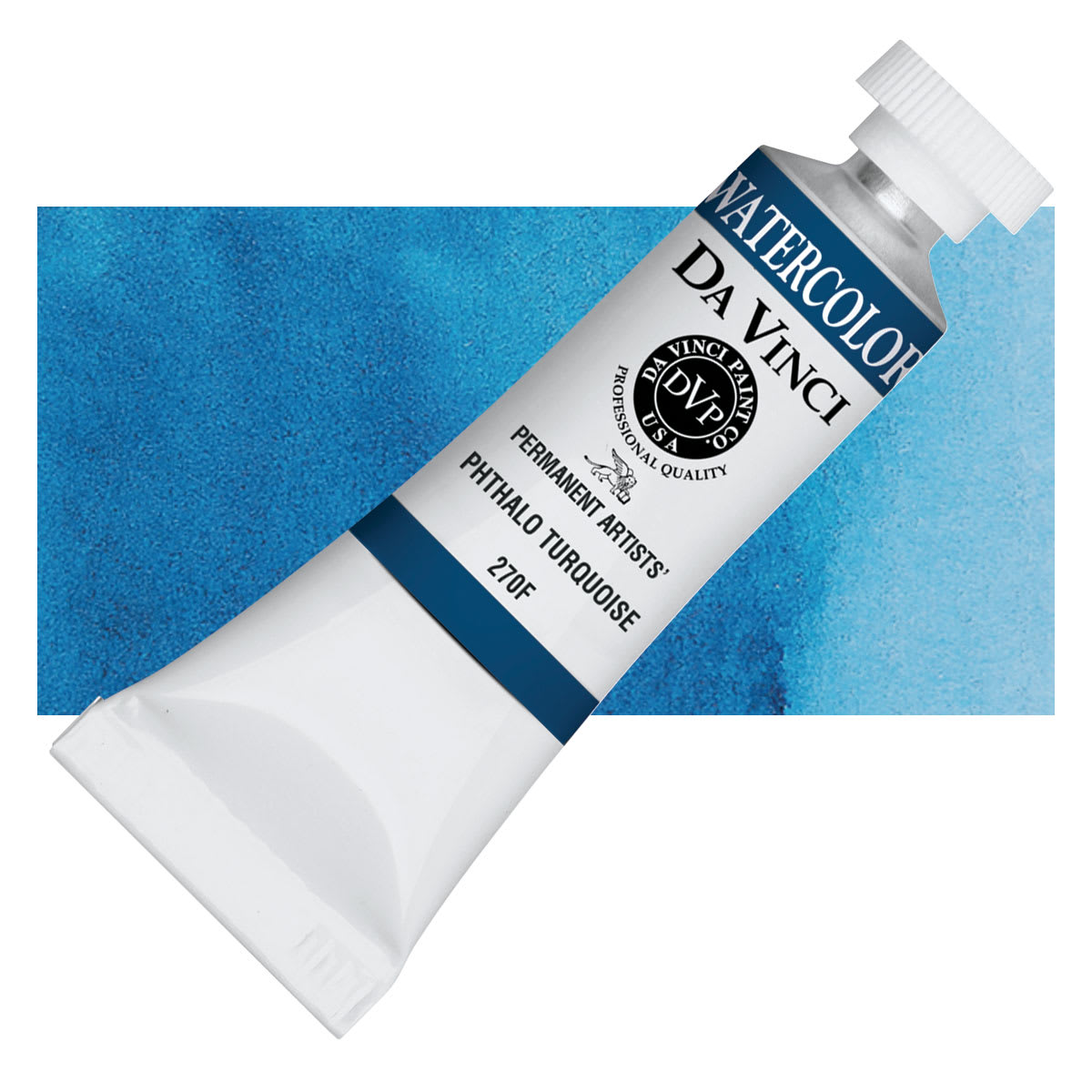 Da Vinci Artists' Permanent Watercolor - Phthalo Turquoise, 15 ml tube and swatch