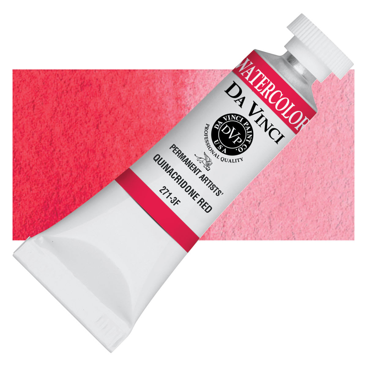 Da Vinci Artists' Permanent Watercolor - Quinacridone Red, 15 ml tube and swatch