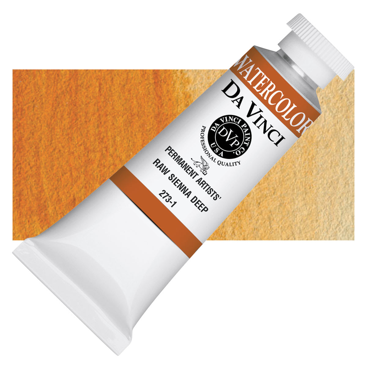 Da Vinci Artists' Permanent Watercolor - Raw Sienna Deep, 37 ml tube and swatch