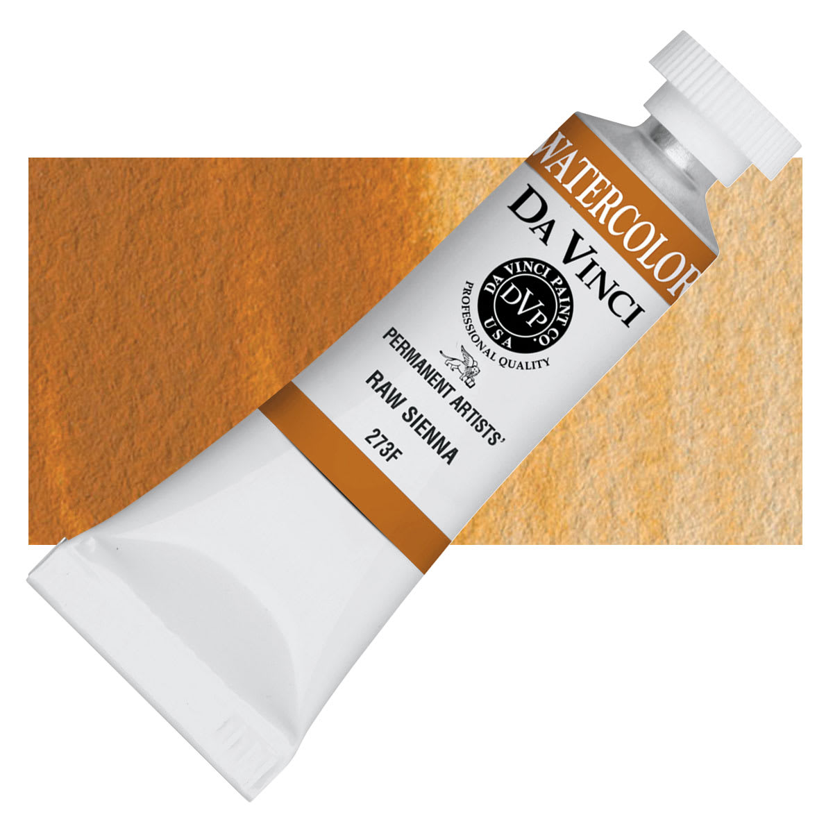 Da Vinci Artists' Permanent Watercolor - Raw Sienna, 15 ml tube and swatch