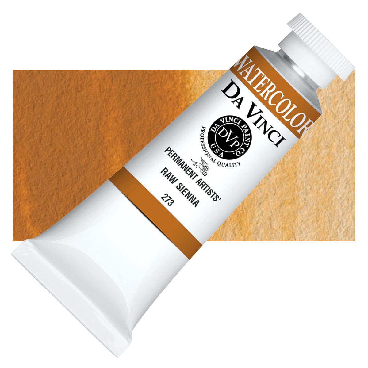 Da Vinci Artists' Permanent Watercolor - Raw Sienna, 37 ml tube and swatch