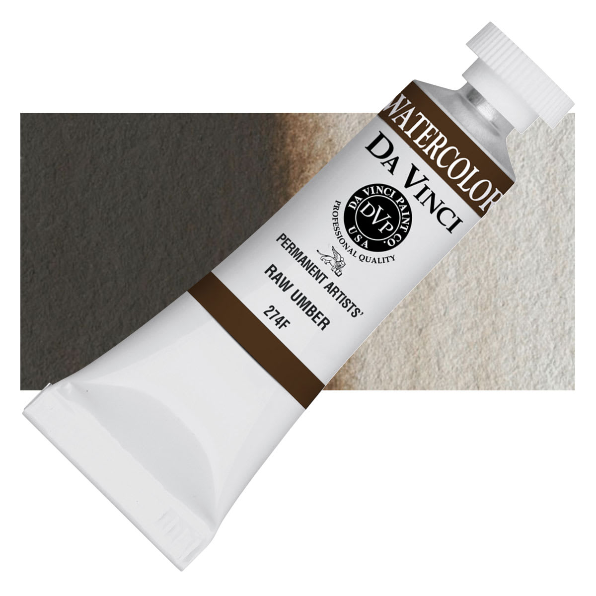 Da Vinci Artists' Permanent Watercolor - Raw Umber, 15 ml tube and swatch