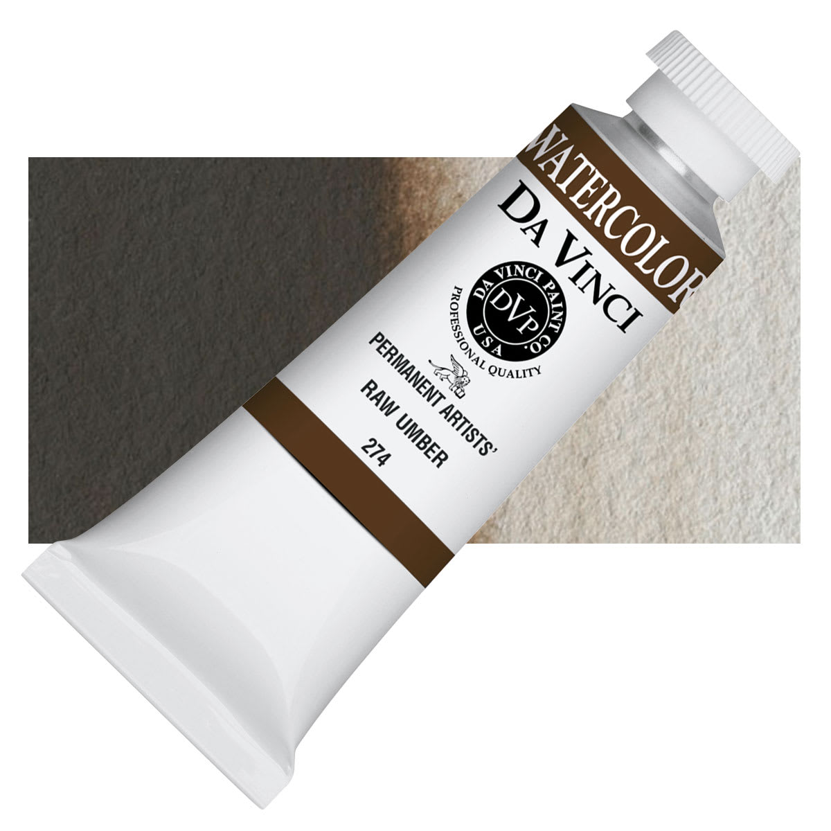 Da Vinci Artists' Permanent Watercolor - Raw Umber, 37 ml tube and swatch