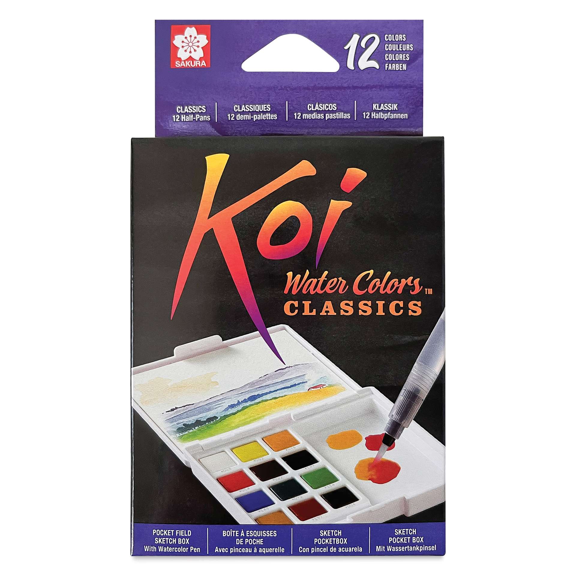 Sakura Koi Watercolor Half Pan - Set of 12 Sketch Box, Assorted Colors box front