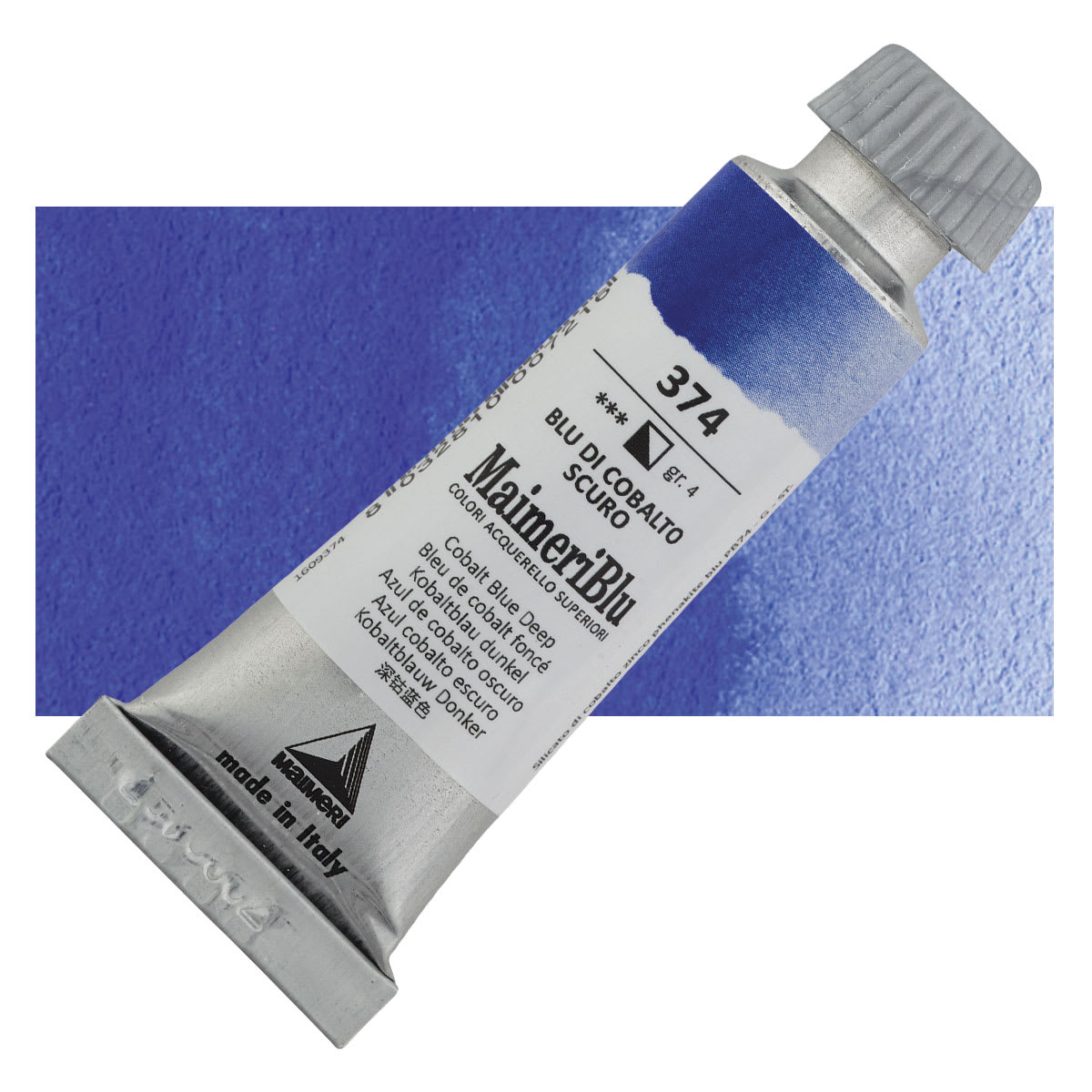 Maimeri Blu Artist Watercolor - Cobalt Blue Deep, 12 ml Tube and swatch