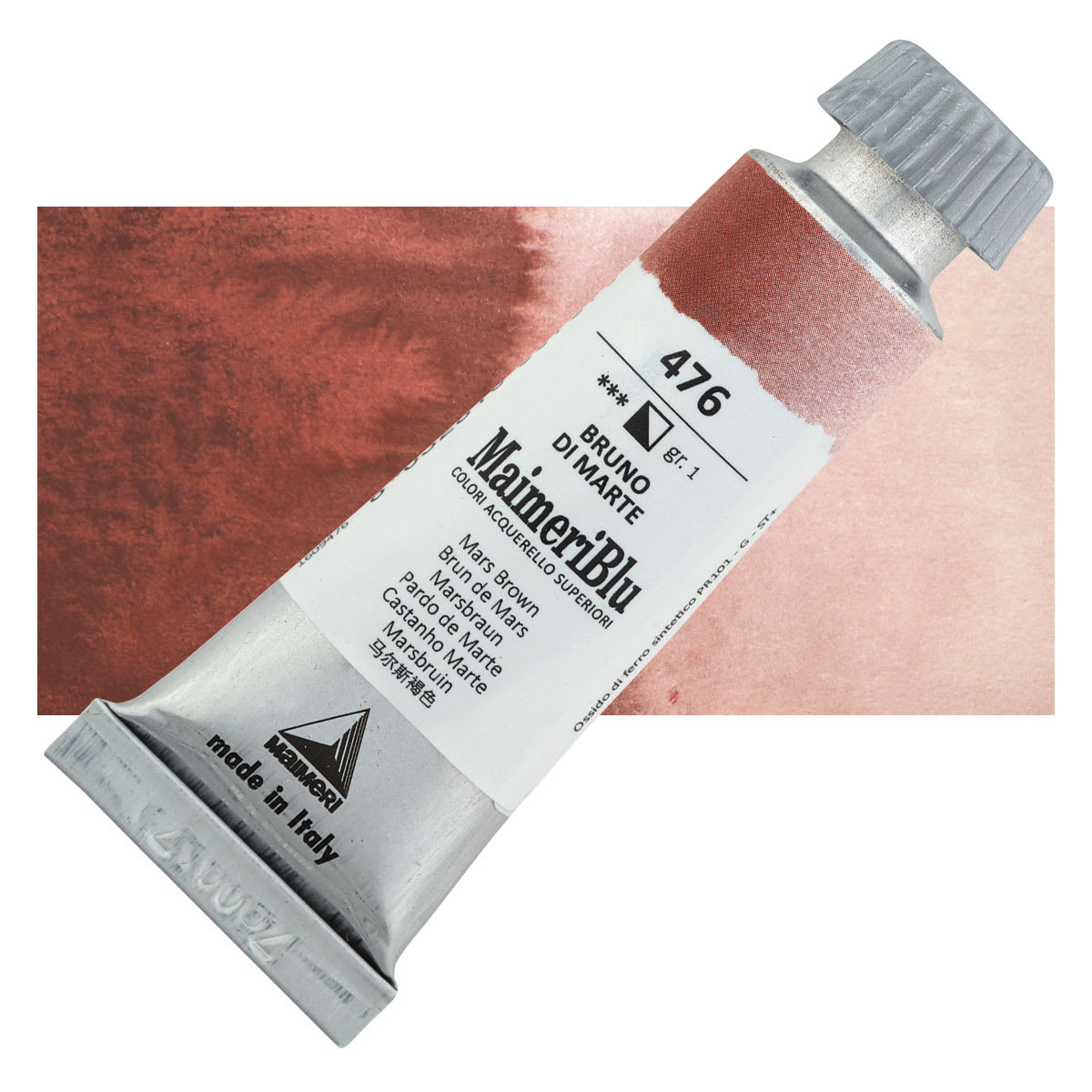 Maimeri Blu Artist Watercolor - Mars Brown,12 ml Tube and swatch