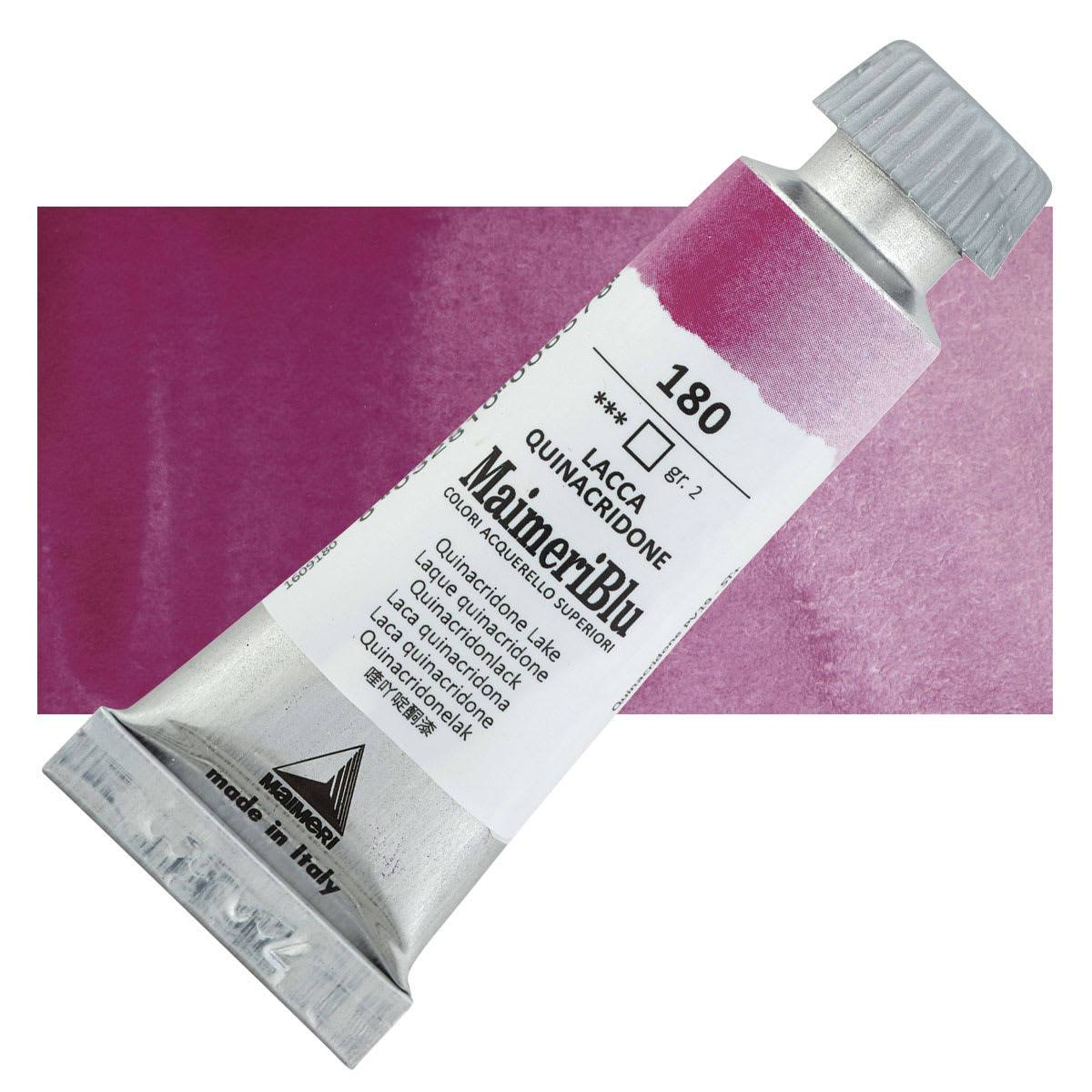 Maimeri Blu Artist Watercolor - Quinacridone Lake, 12 ml Tube and swatch