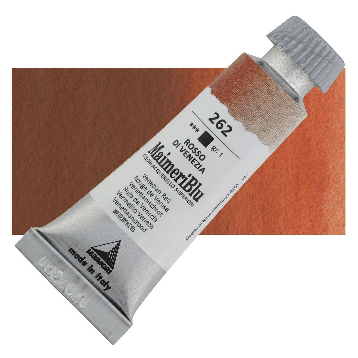 Maimeri Blu Artist Watercolor - Venetian Red, 12 ml Tube and swatch
