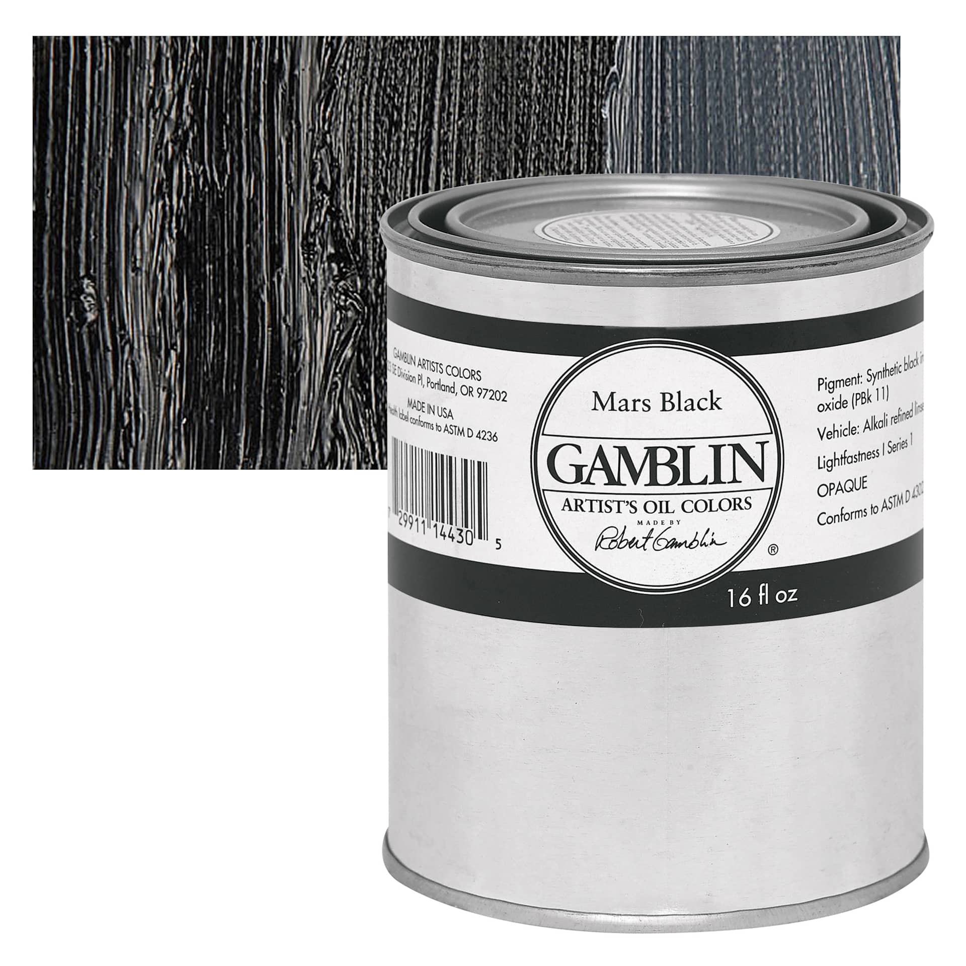 Gamblin Artist's Oil Color - Mars Black, 16 oz Can and swatch